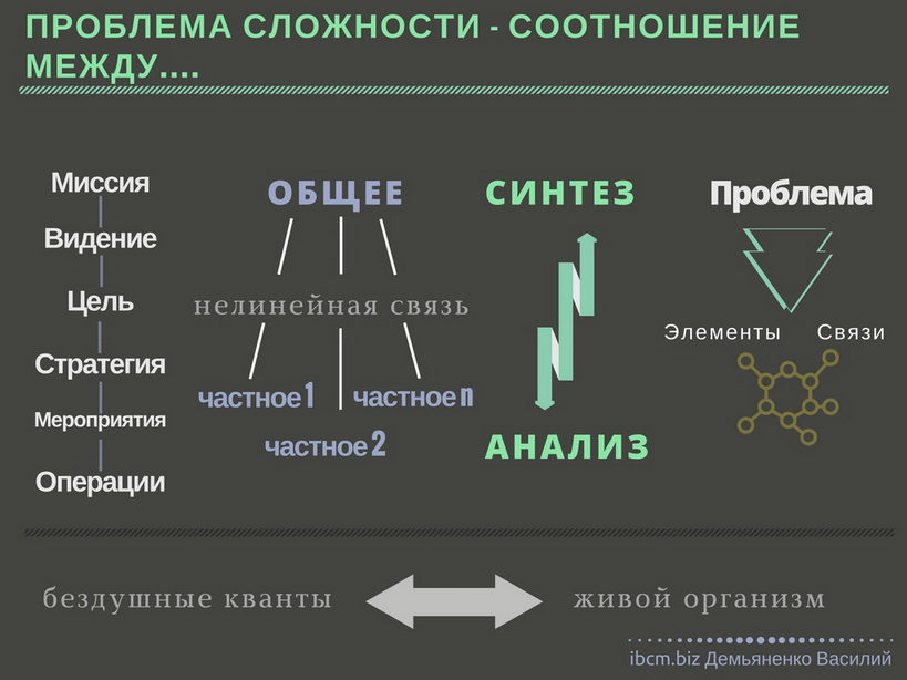 проблема сложности между общим и частным, синтезом и анализом в управлении организацией